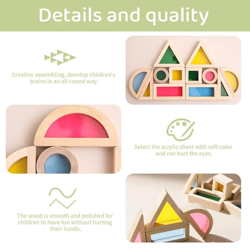 24Pcs/Set Wooden Colorful Kaleidoscope Montessori Assembling Rainbow Building Blocks Creative Stacking Tower Toys For Kids Gift