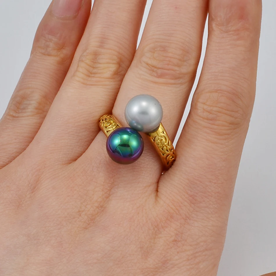 Anniyo Two Color Pearl Rings New Zealand Australia Hawaiian Ring Guam Mothers Wifes  Jewelry Chuuk Polynesian #245906