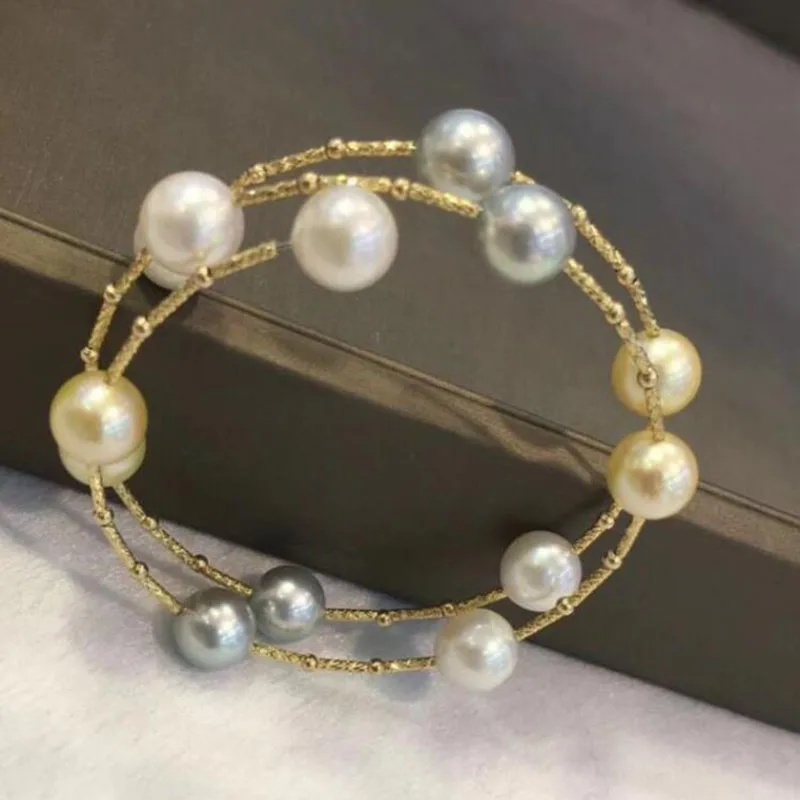 

free shipping noble jewelry round natural SouthSea gold Pearls bracelet 18k