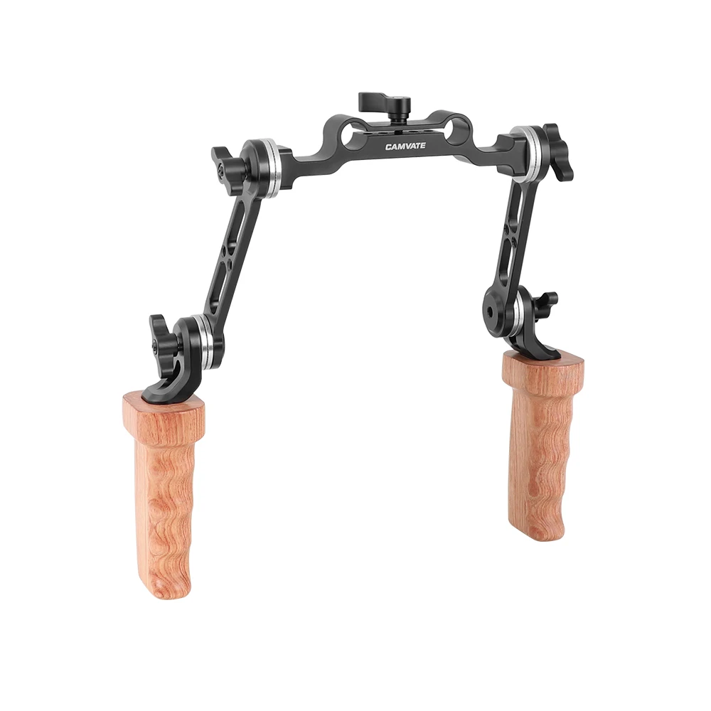 HDRIG Dual Wooden Handgrip with ARRI Rosette M6 Mount Extension Arm 15mm Railblock Rod Clamp for DLSR Camera Shoulder Rig