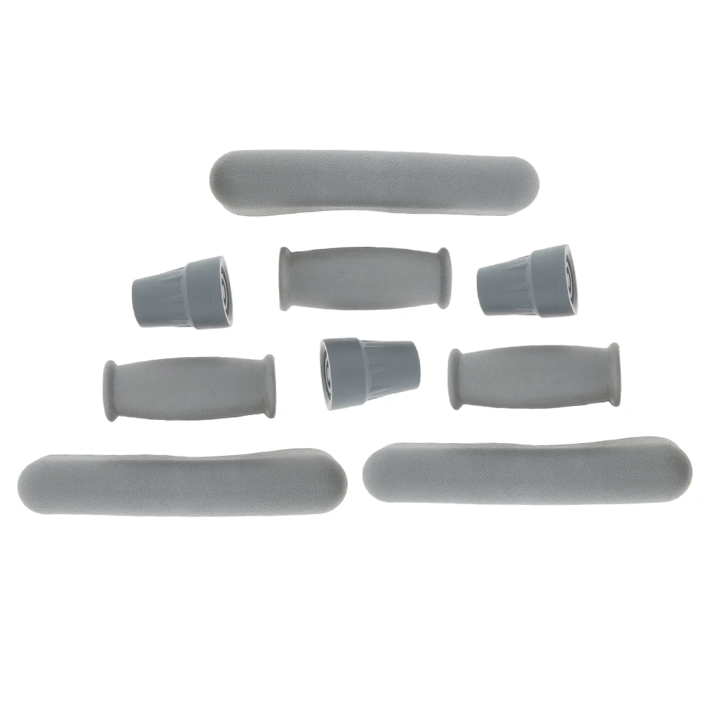 3 Set Crutch Accessory Kit Crutch Pad+Handle Grip Covers+Tip Cover, Rubber Crutch Replacement Part Pad - Gray