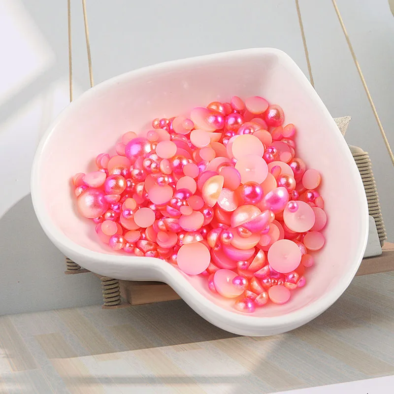 Multi Size 3-8mm Mermaid Gradient Half Round ABS Pearl Beads Flatback Imitation Resin For Jewelry Making Diy Nail Art Scrapbook