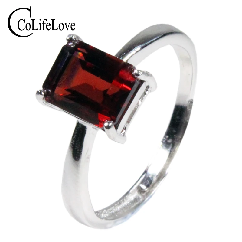 CoLife Jewelry 925 Silver Simple Gemstone Ring for Daily Wear 6mm*8mm Natural Garnet Ring Sterling Silver Garnet Jewelry