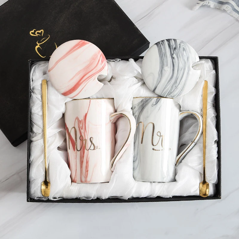 

INS Marble Pattern Cup Phnom Penh Mug Gift Box Set Coffee Mug Couple Flamingo Ceramic Souvenir Wedding Bridal Lover's Gifts