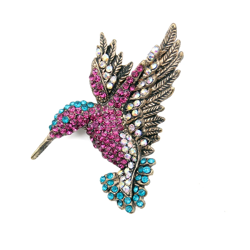 

Beautiful Multi-color Purple Pink Hummingbird Rhinestone Crystal Bird Brooch