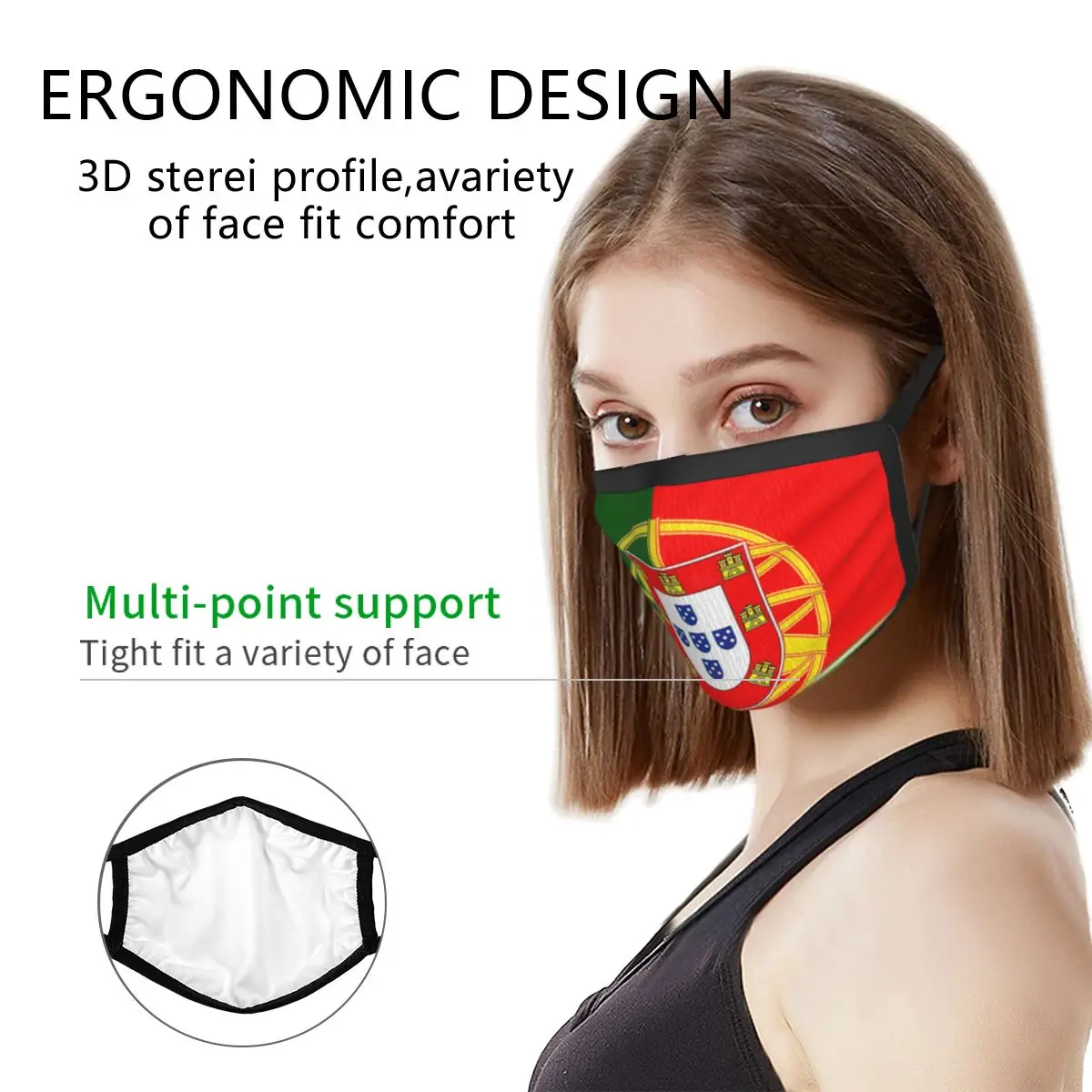 Mascarilla facial no desechable con bandera de Portugal, máscara de protección antihumo, respirador, mufla bucal