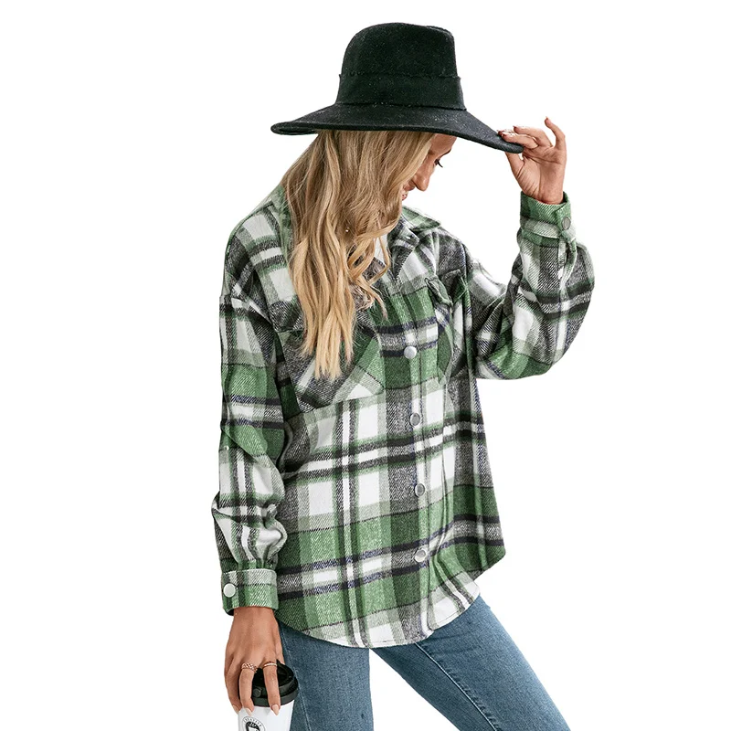 Women's Plaid Jacket Long-Sleeved Shirt Autumn Winter Double-Sided Fleece Shirt Fashion Jacket Women Thick Eurocod Casual Top