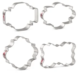 KENIAO 4pcs Plaque Frame Cookie Cutter Set Stainless Steel Mould for Wedding Biscuit Fondant Bread Pancake Molds Large Cutters