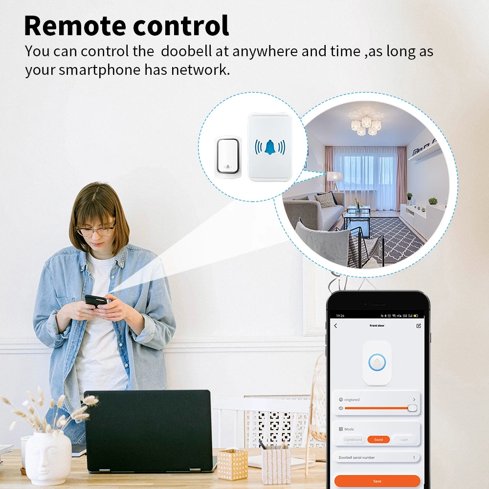 Tuya Smart Doorbell Wifi Wireless Ring Doorbel Self-powered Button Waterproof Chimes Smart life Control Aleax Door bell Set