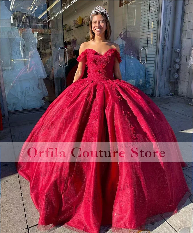 Vestido de fiesta rojo elegante vestidos de quinceañera largos Applique Customized Sweet 15 Prom Party Gowns Vestidos De 15 Años