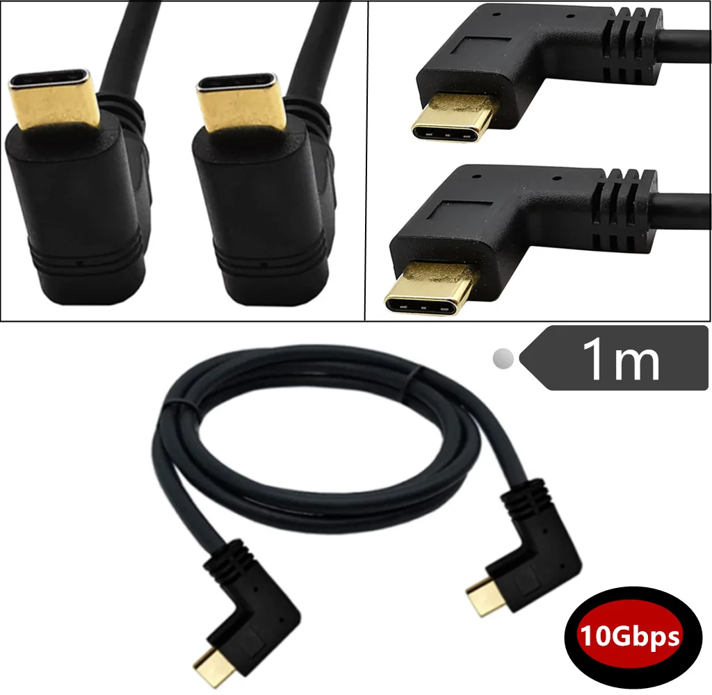 5A Standard 16+1 Wire Core 10Gbps Speed 90 Bend Gold Plating Head type-c Male to Male Data Charging Wire 0.3m/0.6m/1m