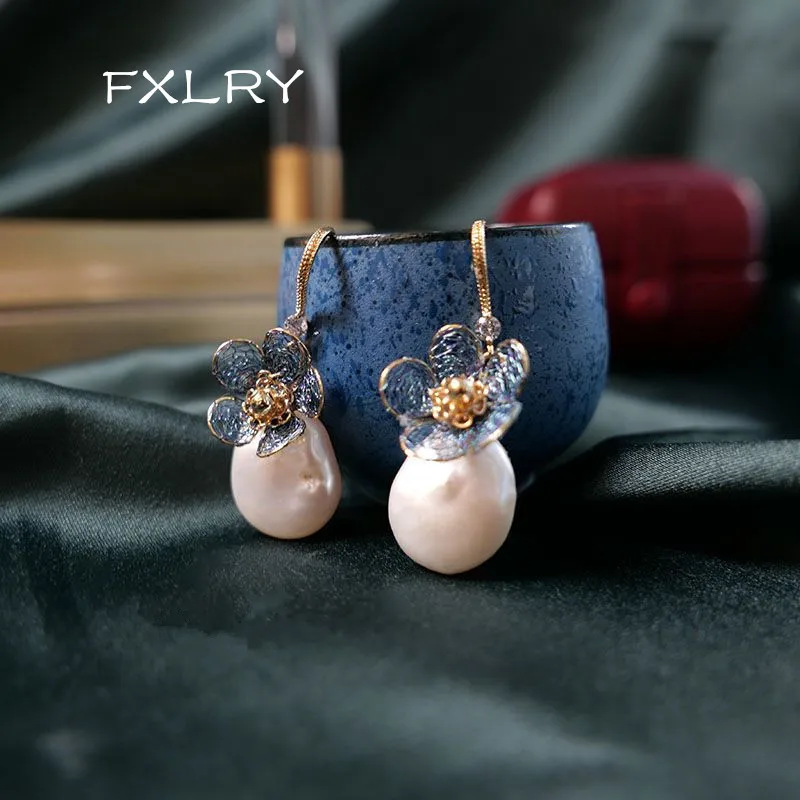 

FXLRY Original Design Handmade Baroque Pearl Earrings Vintage Flower Earrings For Women Summer Earrings