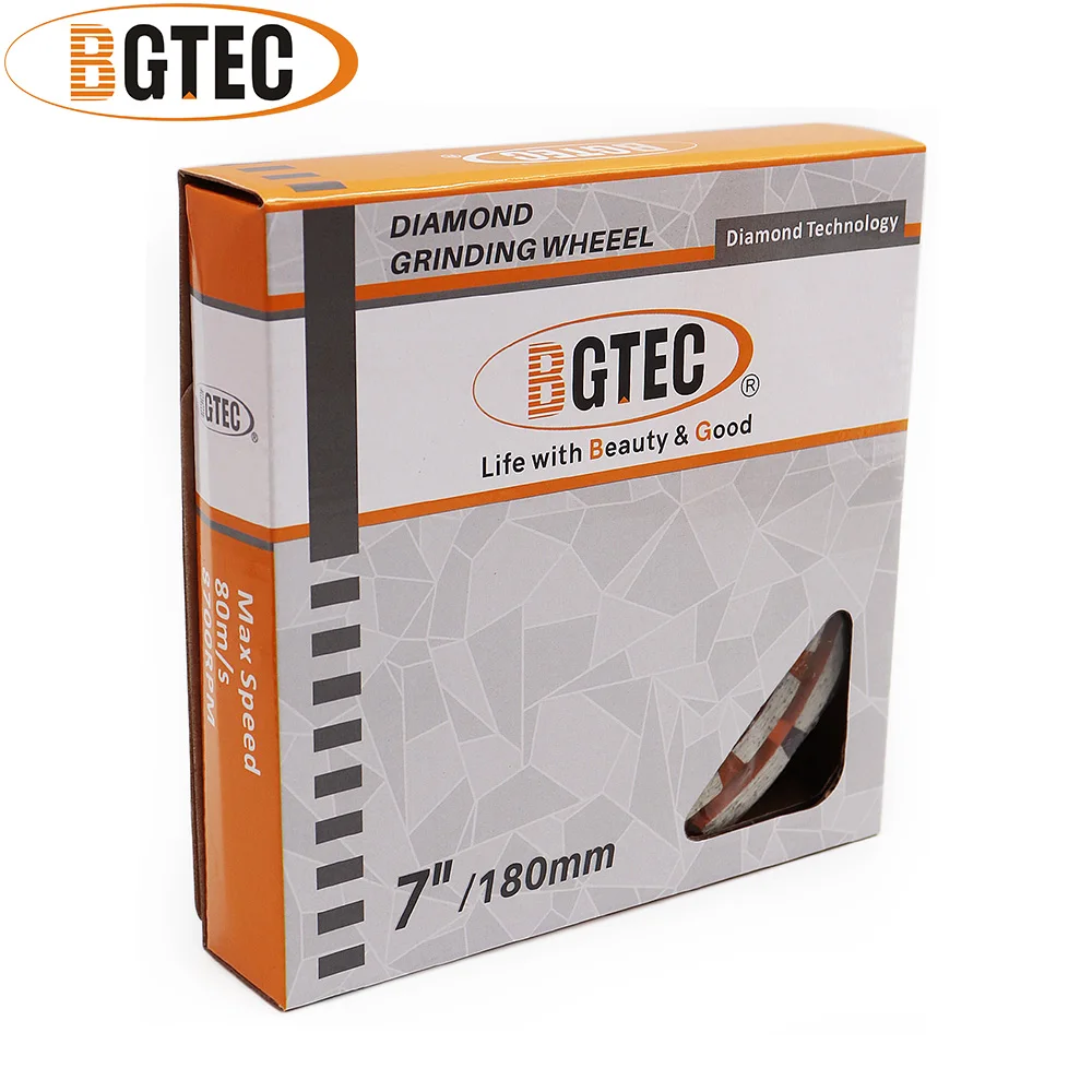 BGTEC 2pcs M14 Dia180mm Diamond Double Row Grinding Cup Wheel Polishing Tile Concrete Granite Marble Angle Grinder Milling Disc