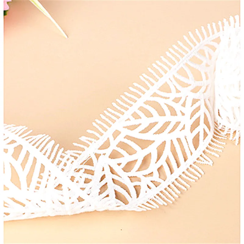 1yard 6.2cm High Quality White Black Leaf Texture Gear Eyelash Embroidery Hollow Webbing DIY Dress Decorative Ribbon Lace Party