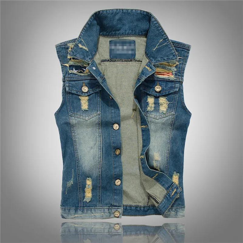 New 2022 Denim Vest Men Punk Rock Make old holes Cowboy Black Jeans Waistcoat Fashion Men Motorcycle Style Sleeveless Jeans Jack