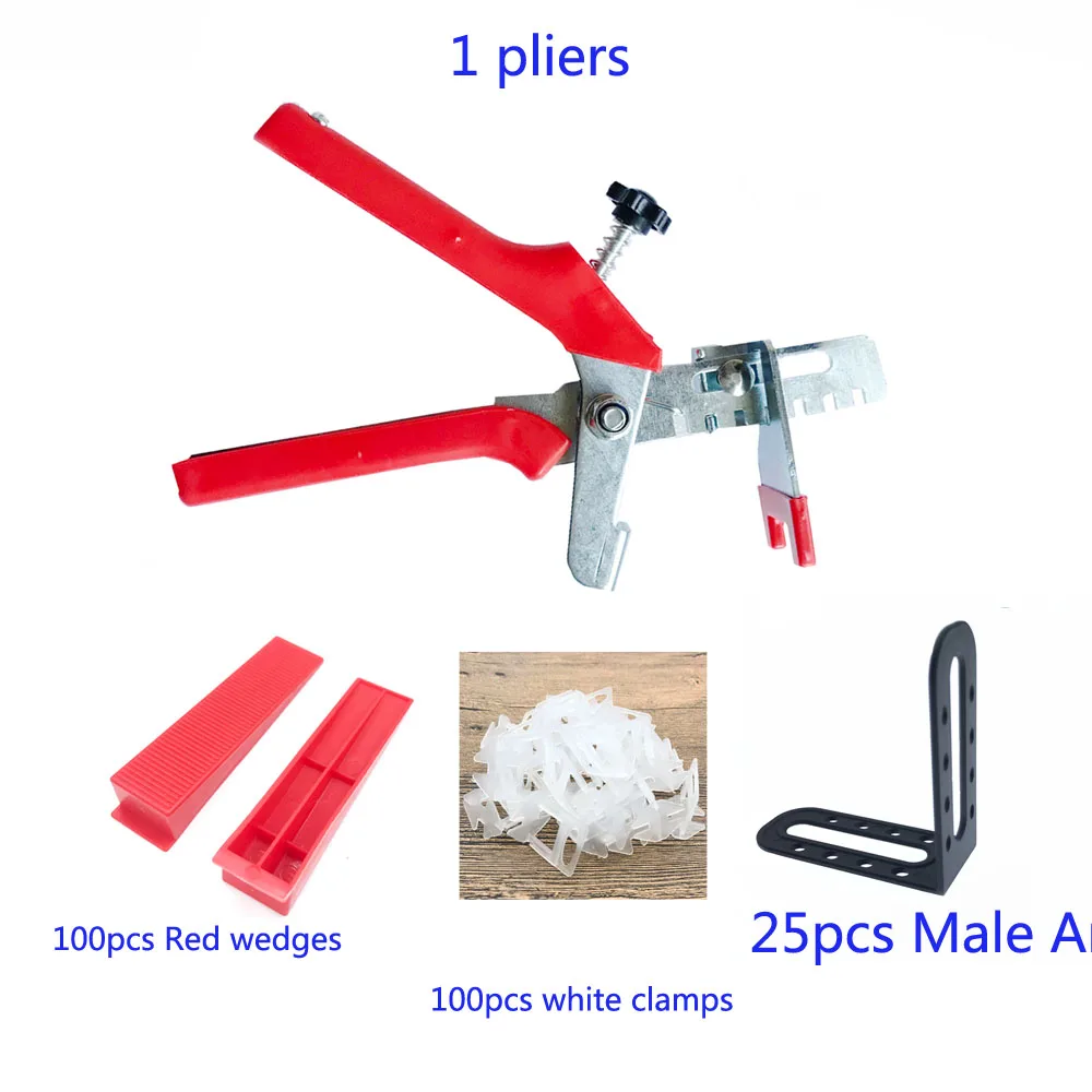 Tile Leveling System 226 Pcs Best Complete Set Include Pliers Male Angle Leveling 1/1.5/2/3mm Clips Red Wedge Construction Tools