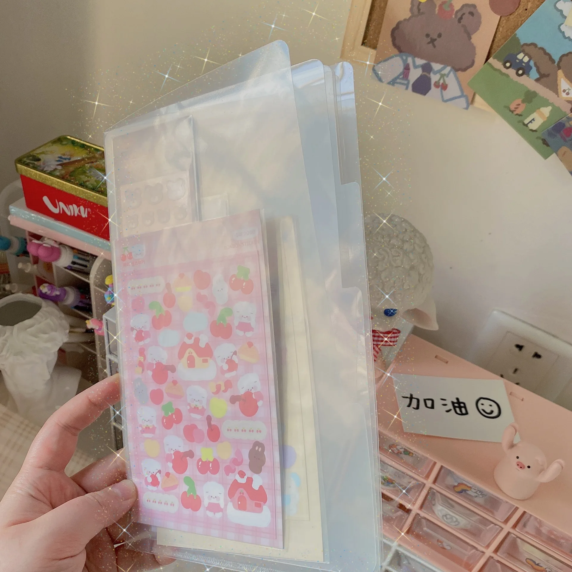 Sharkbang A5 Transparent Sticker Collection Book 3 Layer Postcards Ticket Bills Folder Cips Korean Journal Book Home Supplies