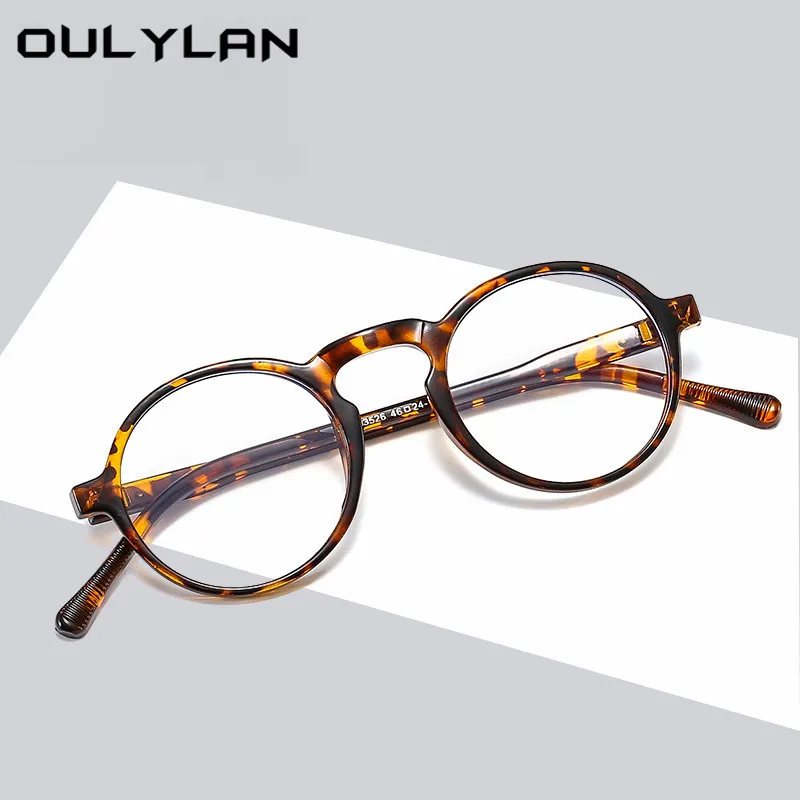 Oulylan Vintage Round Glasses Frame Women Men Black Small Frames Optical Computer Flat Mirror Trend Leopard Eyeglasses Gaming