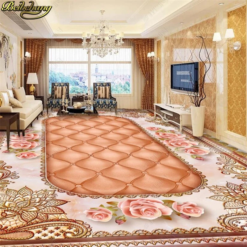 

beibehang floor painted to paste high-end noble gold pattern rose 3D floor papel de parede 3d para sala atacado 3d wallpaper