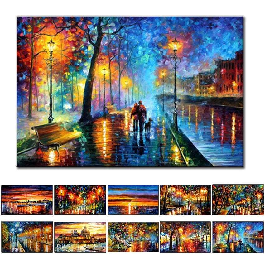 Knife Picture Artwork Wholesale Cheap Modern Wall Knife Palette Painting Oil Landscape People in street Wall Art Hand Painted