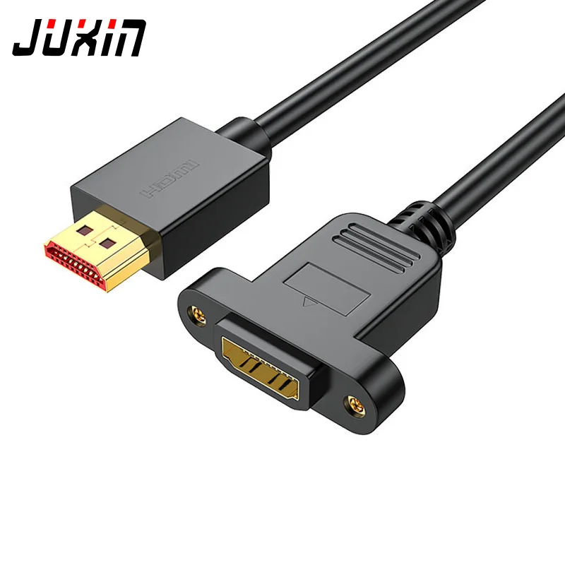 JUXIN HD-19+1 2.0HDMI Male to Female Extension Cable Screw Hole Panel Mount Support 4K 60Hz