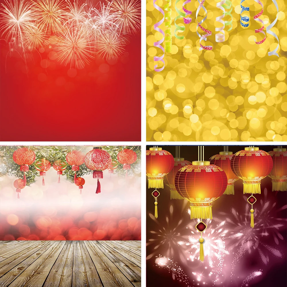 Photo Backdrop New Year Party Traditional Chinese Spring Festivals Lantern Polka Dots Wooden Floor Baby Child Photo Background