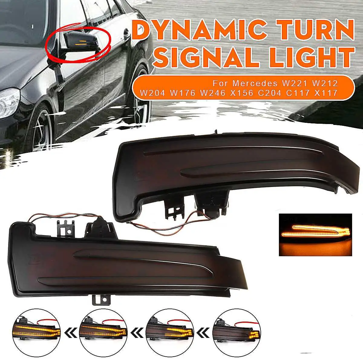 

Smoke Lens Amber LED Dynamic Side Mirror Turn Signal Light For Mercedes CLA GLA GLK S CLS Class