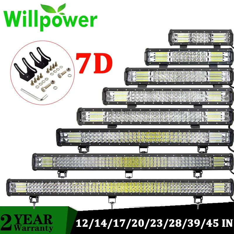 Willpower 20 23 28 pulgadas 7D barra LED todoterreno 288W 324W barra de luz LED con soporte de montaje deslizante Tractor Auto Car Pickup 4WD 4x4