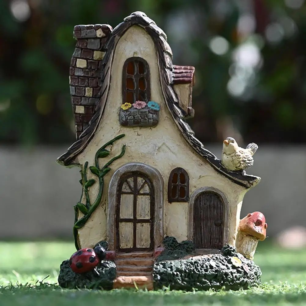 Fairy House Large Rustic Miniature Garden Villa Cottage Resin Fairy Garden Decor Miniature Woodlands Gnome Hut House Dwellings
