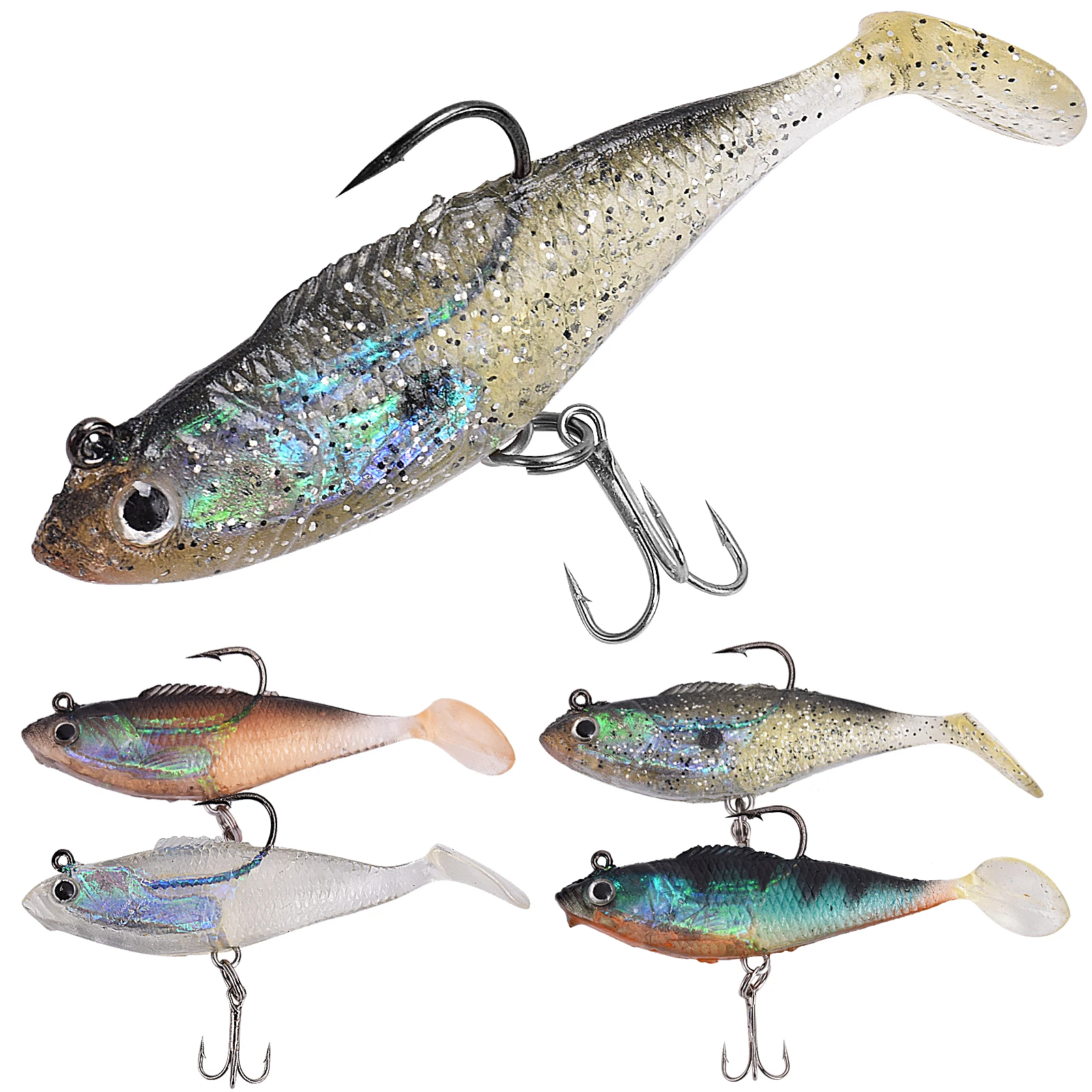 SF 5pcs Fishing Lures Silicone Jig Head Artificial 3D Simulation Baits with Treble Hook Fishing Tackle 8.5cm 10.5cm