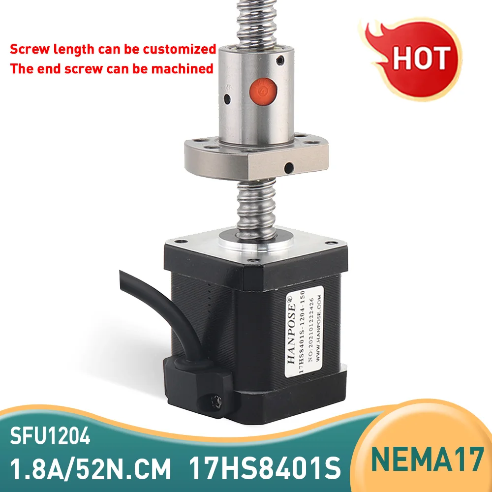 48mm NEMA 17 moto with sfu1204 ball screw motor nema17 42 motor 1.8A stepper motor 17HS8401S for CNC engraving 3D printer