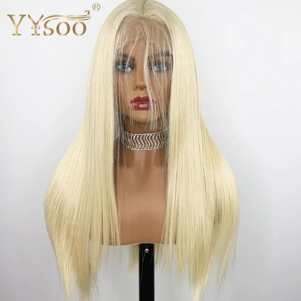 YYsoo Long Silky Straight 613 Color Synthetic 13x4 Lace Front Wigs Blonde Heat Resistant Japan Futura Hair Half Hand Tied Wig