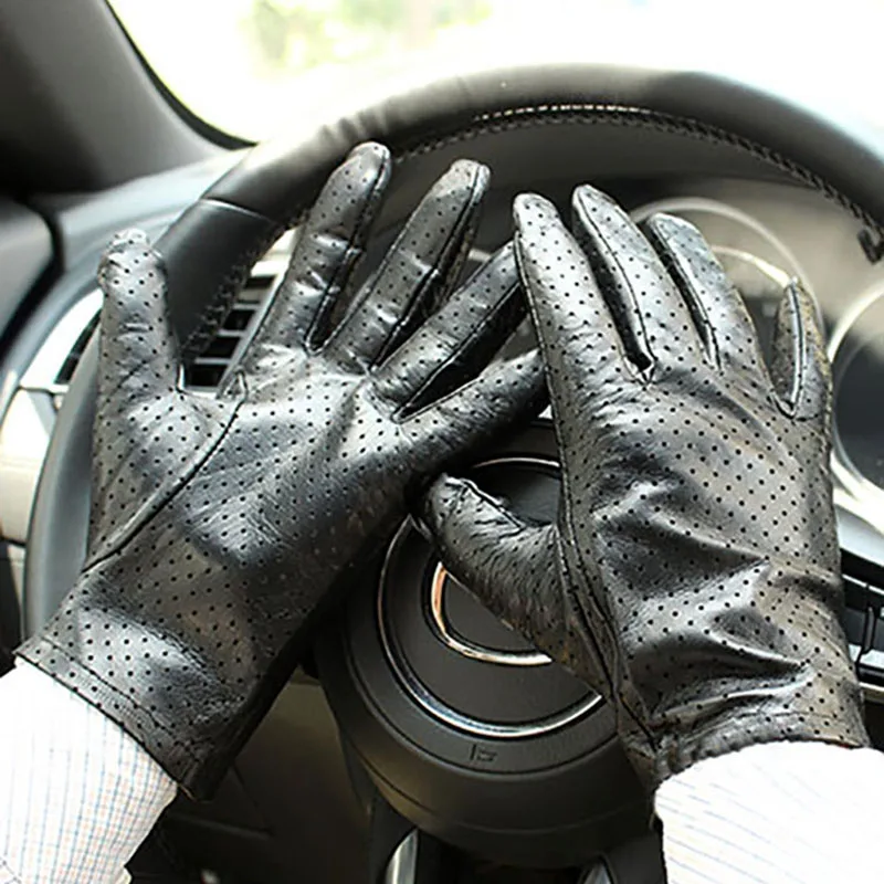 Summer Driver Driving Leather Gloves Men\'s Black High-end Imported Goat Leather Single-Layer Thin Section Fashion New Finger