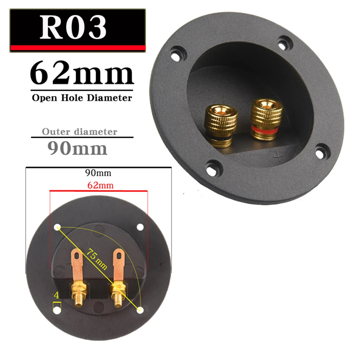 HIFIDIY 라이브 스퀘어 서클 (설치 구멍 49-76) 스피커 정션 박스, 터미널 쉘 2 구리 바인딩 포스트 와이어 케이블 커넥터