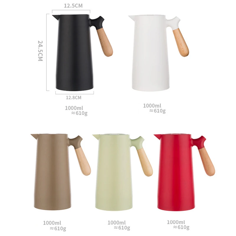 1L Large Capacity Thermal Flask Glass Liner Solid Wood Handle Insulation Kettle Thermos Water Bottles Home Thermal Flask