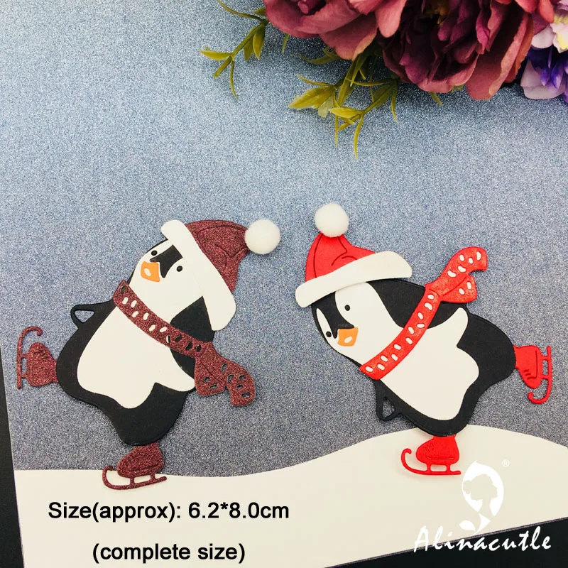 Alinacutle Metal Cutting Die Cut Skating Penguin Winter Christmas Scrapbook Paper Craft Card Album Punch Art Cutter