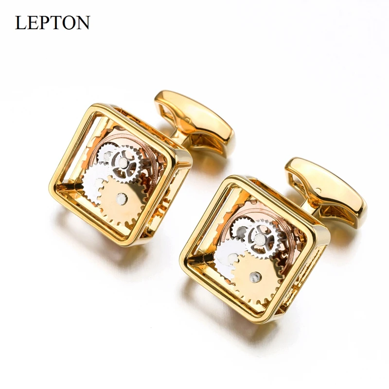 Hot Sales Square Steampunk Gear Cufflinks For Mens Lepton Watch Mechanism Gear Cuff links Men Shirt Cuffs Cufflink Drop Shipping