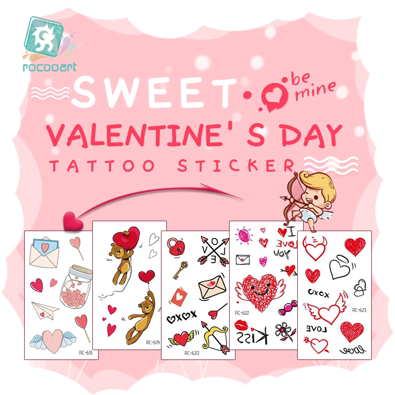 Rocooart Water Transfer Fake tattoo Disposable Waterproof Temporary Stickers Cool Body Art Beauty Makeup Valentine's Day Tattoo