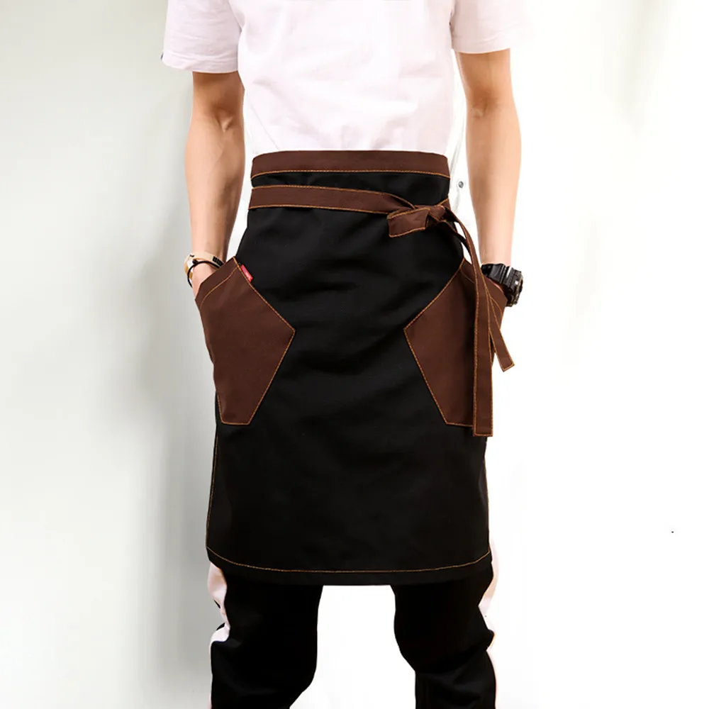 Fashion Denim Waterproof And Oil-proof Canvas Apron Half-length Waistband Barista Work Overalls Kitchen Tool For Cooking