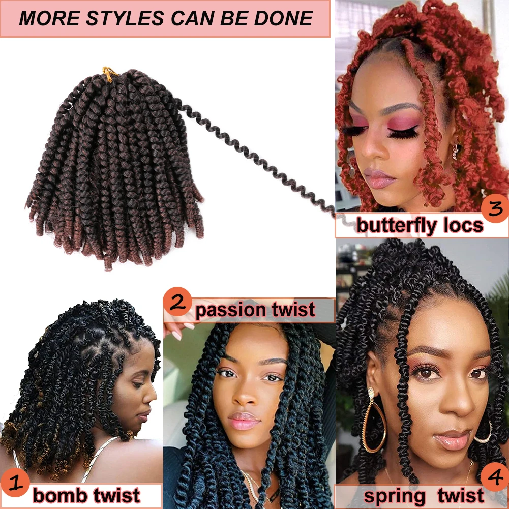 8 Polegada macios primavera torção do cabelo crochê trança cabelo a granel 350 para a borboleta afligida locs pré torcida paixão bomba torção cabelo