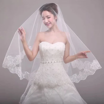 ผ้าคลุมหน้าเจ้าสาวลูกไม้นุ่มอุปกรณ์จัดงานแต่งงาน