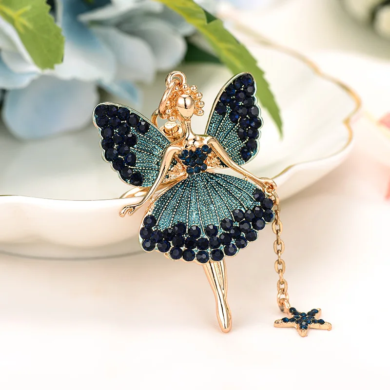 Fashion Little Angel Keychain Rhinestone Butterfly Fairy Keyring Trinket Women Bag Ornament Ballet Girl Car Pendant Jewelry