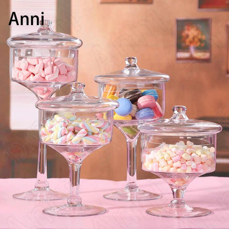 

Creativity Tall Feet Glass Bottle European Modern Transparent Storage Jars with Lid Home Afternoon Tea Biscuit Snacks Candy Jar