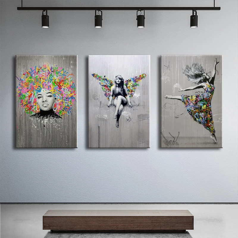 Abstract Street Graffiti Sexy Dancing Woman Bubbles Fist Posters And Prints Canvas Painting Wall Art Pictures Home Decoration
