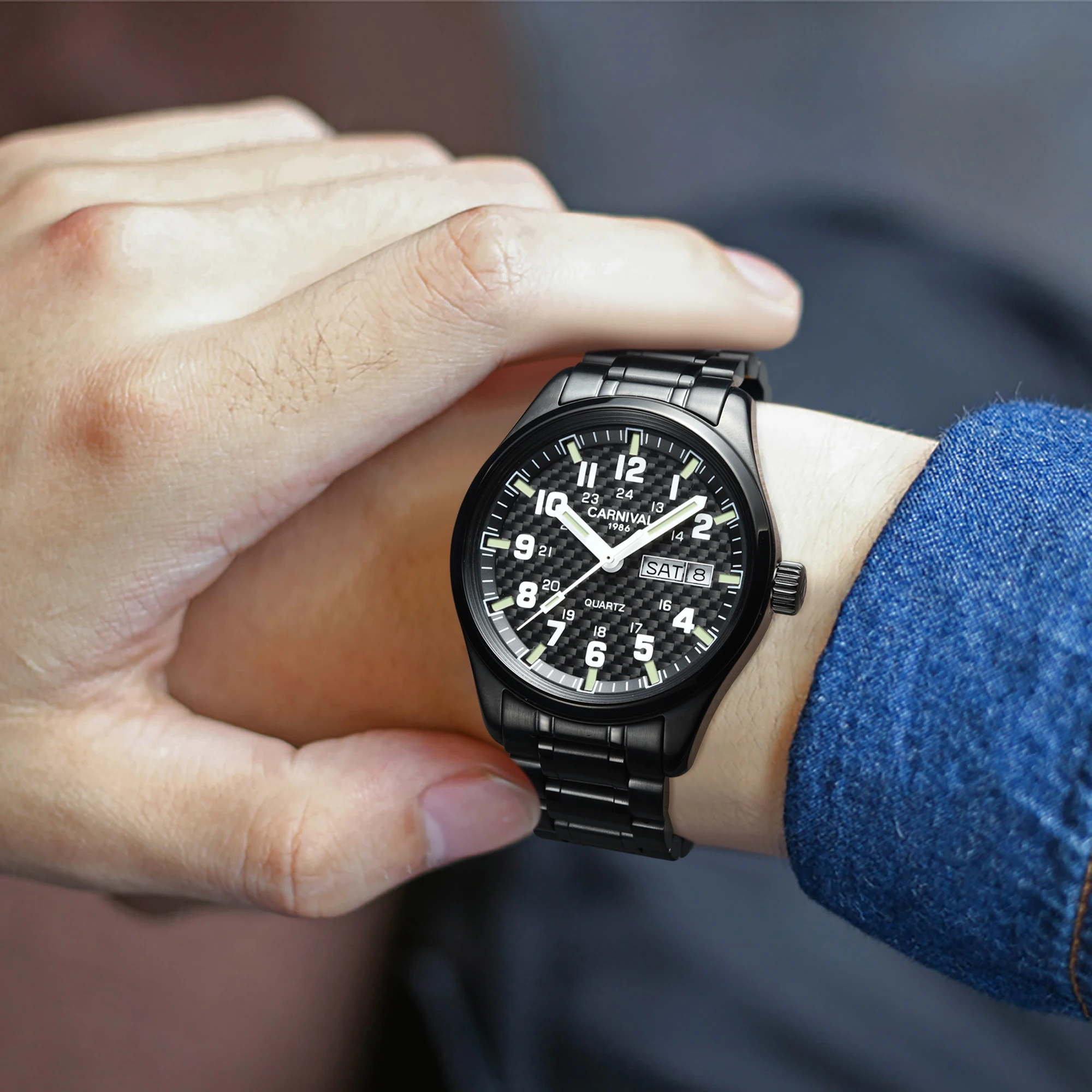 Reloj Hombre العلامة التجارية الفاخرة كرنفال الساعات العسكرية للرجل مقاوم للماء التقويم حركة الكوارتز اليابانية مضيئة Montre أوم