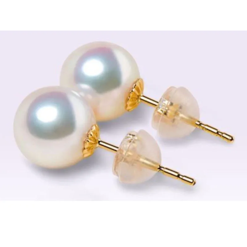 

AAA 9-9.5mm White Akoya Pearl Earrings 14K Gold Push-backing Stud Style