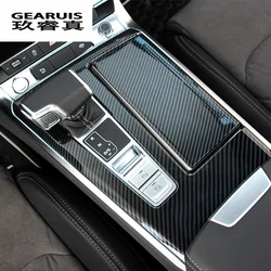 Car styling Carbon fiber Water Cup Holder Gears button Gear panel Covers Stickers Trim for Audi A6 C8 Interior auto Accessories
