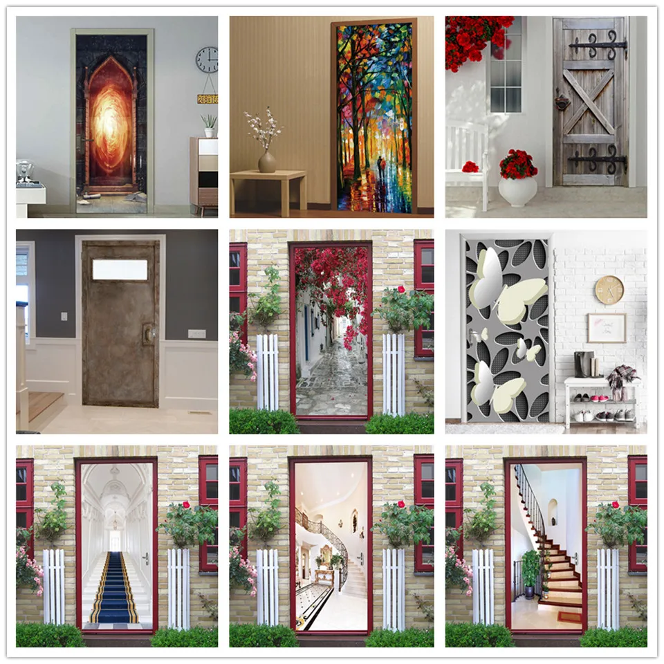 Magic Fire Stickers on the Doors PVC DIY Self-adhesive Waterproof Poster Wall Art Mural Decals Home Decoration autocollant porte