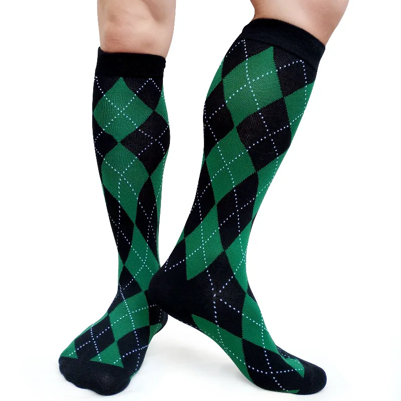 Senhores vestido formal meias xadrez joelho alto respirável masculino algodão meia mangueira meia sexy coleção masculino sox