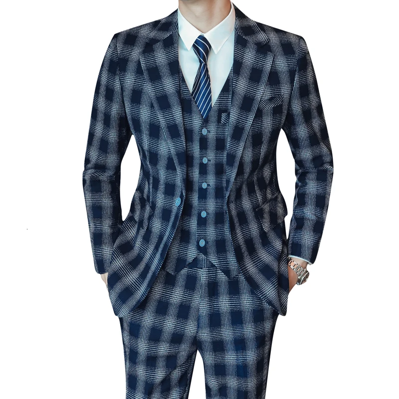 Cotume Homme Men Casual Wedding Suits Grooms Suits Mens Evening Suits Set Plaid Suits Mens Smoking Party Dress Prom Men Clothing